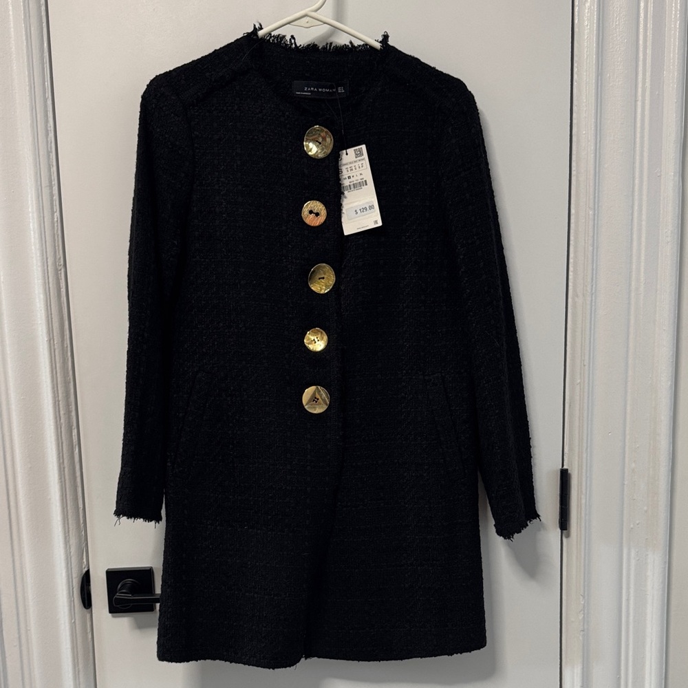 Zara Textured Black Jacket with Gold Accent